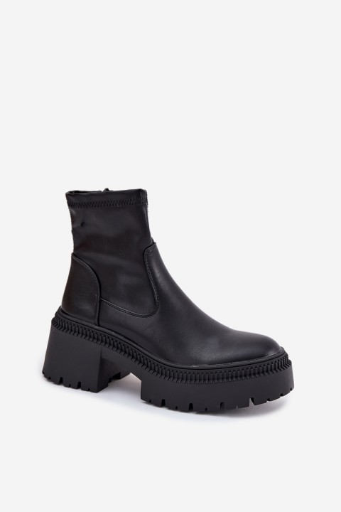 Moteriški aulinukai iki kulno su storu kulnu ir platforma, eko oda, juodos spalvos, Elvianne