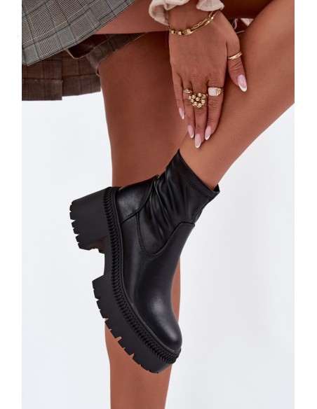 Moteriški aulinukai iki kulno su storu kulnu ir platforma, eko oda, juodos spalvos, Elvianne