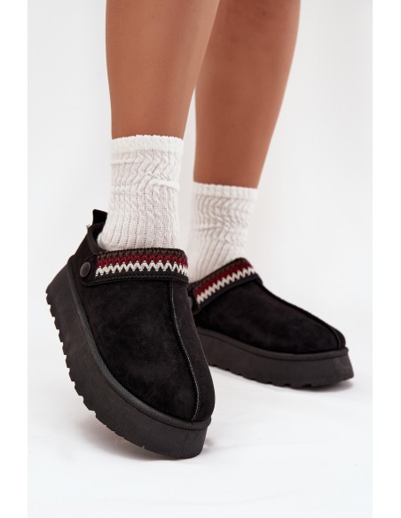 Moteriški žemakulniai sniego batai su judančiu dirželiu ir siuvinėta platforma, juodi „Lyrisse“