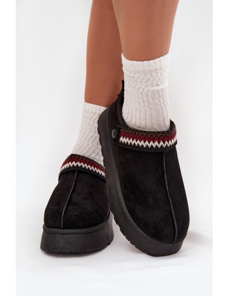 Moteriški žemakulniai sniego batai su judančiu dirželiu ir siuvinėta platforma, juodi „Lyrisse“