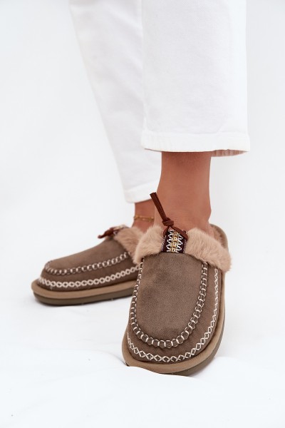 Moteriškos šlepetės su kailiu ir siuvinėjimu Green Perivelle