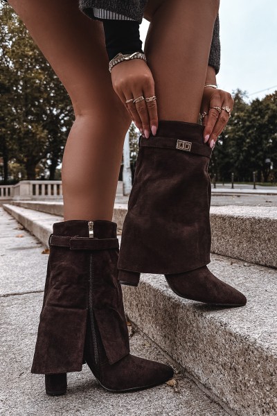 Insulated Women's Heeled Boots With Decorative Strap Chocolate Luvielle