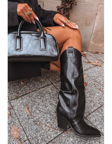 Protective cowboy boots with heel from eco leather black Mavine