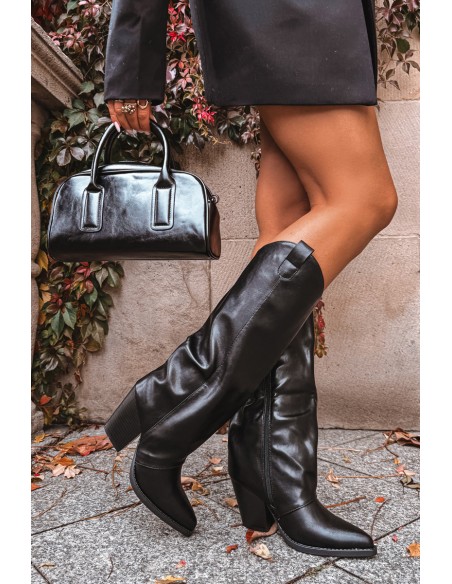 Protective cowboy boots with heel from eco leather black Mavine