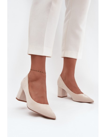 Women's Pumps with Pointed Toes on Block Heel Beige Pavira