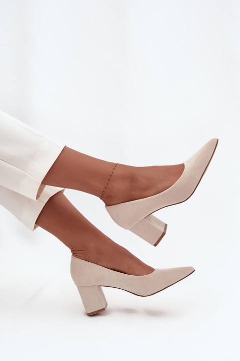 Women's Pumps with Pointed Toes on Block Heel Beige Pavira