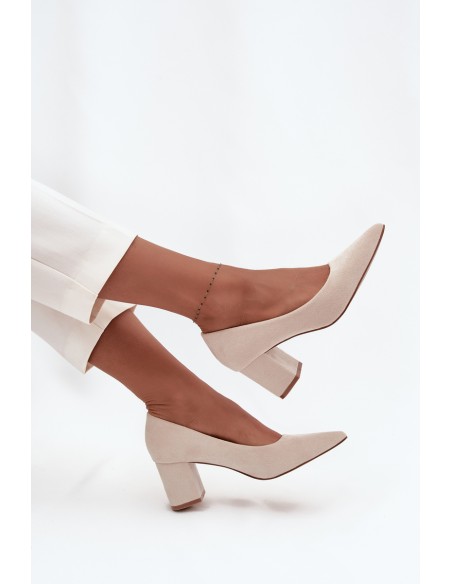 Women's Pumps with Pointed Toes on Block Heel Beige Pavira