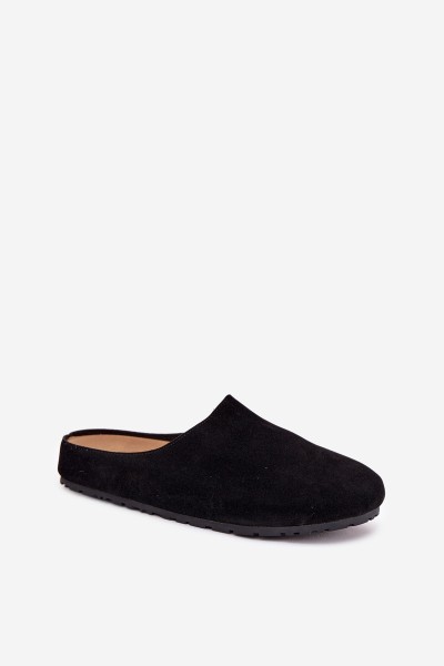 Women's slippers from eco suede black Kalvess 2