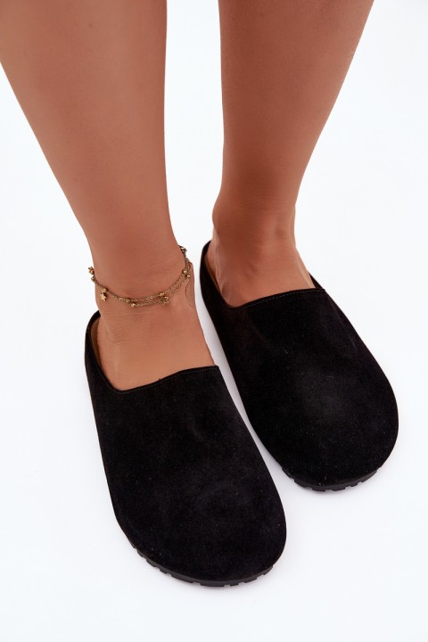 Women's slippers from eco suede black Kalvess