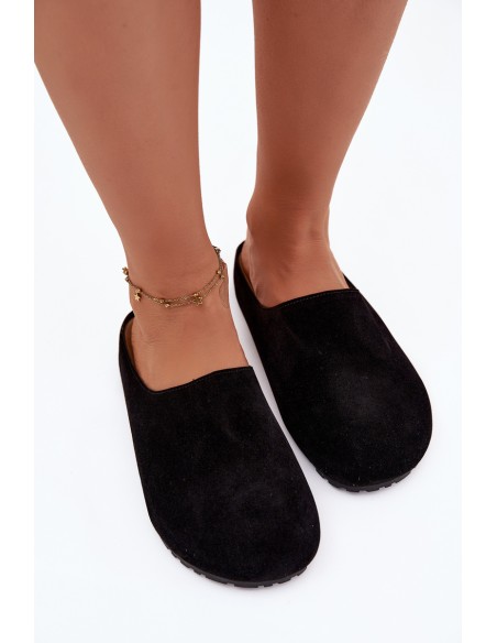 Women's slippers from eco suede black Kalvess