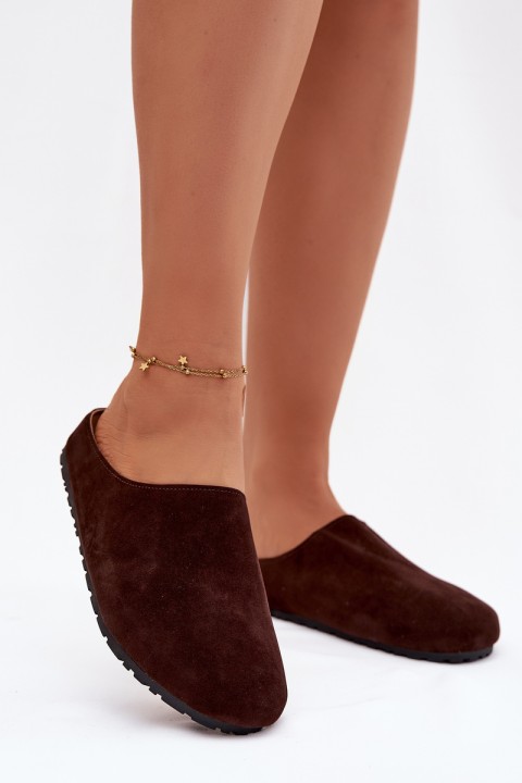 Women Slippers From Eco Suede Chocolate Kalvess