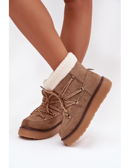 Women's Snow Boots On Platform With Lacing Light Brown Roselya