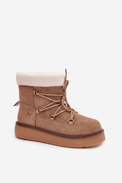 Women's Snow Boots On Platform With Lacing Light Brown Roselya