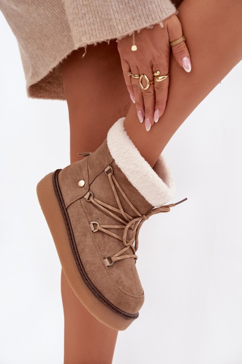 Women's Snow Boots On Platform With Lacing Light Brown Roselya