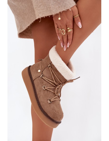 Women's Snow Boots On Platform With Lacing Light Brown Roselya