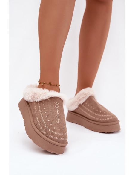 Women's Snow Boots On Platform With Fur And Stitching Dark Beige Arelina