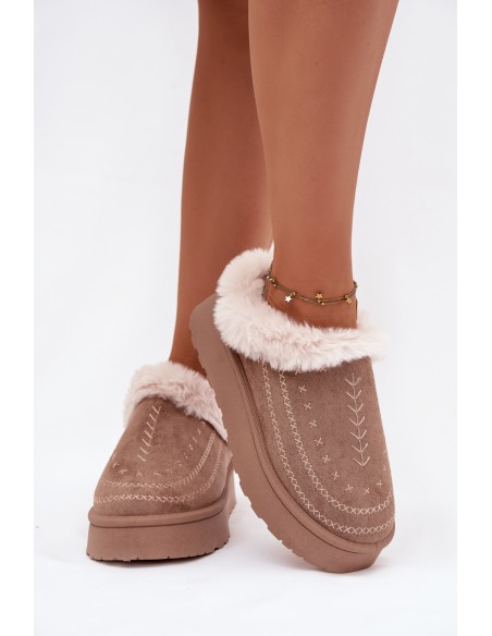 Women's Snow Boots On Platform With Fur And Stitching Dark Beige Arelina