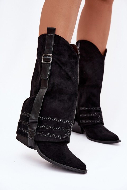 Women's Cowboy Boots With Embellishment And Buckle Black Camilora