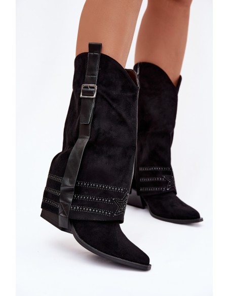 Women's Cowboy Boots With Embellishment And Buckle Black Camilora