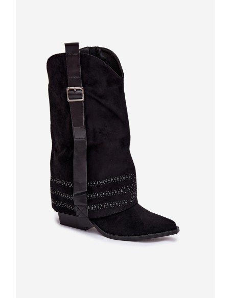 Women's Cowboy Boots With Embellishment And Buckle Black Camilora