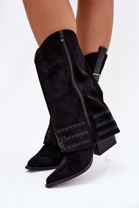 Women's Cowboy Boots With Embellishment And Buckle Black Camilora