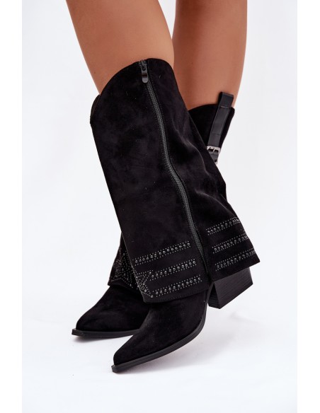 Women's Cowboy Boots With Embellishment And Buckle Black Camilora