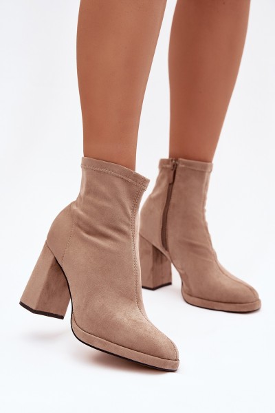 Women's ankle boots from eco suede with heel beige Karvella