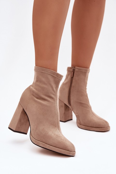 Women's ankle boots from eco suede with heel beige Karvella