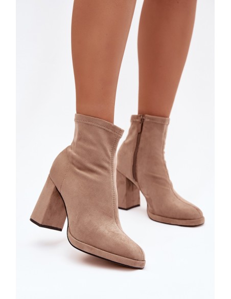 Women's ankle boots from eco suede with heel beige Karvella