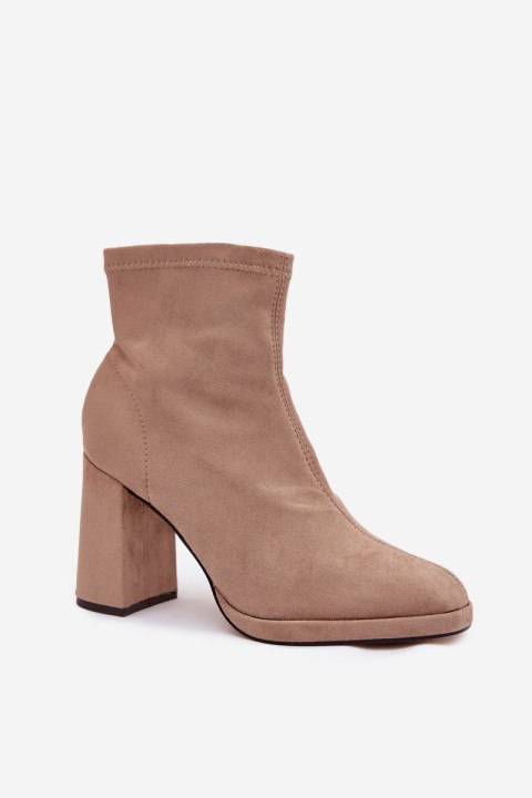 Women's ankle boots from eco suede with heel beige Karvella