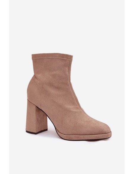 Women's ankle boots from eco suede with heel beige Karvella