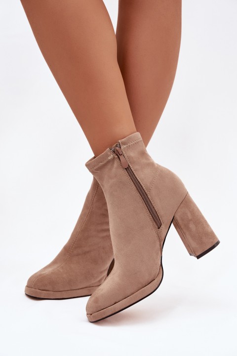Women's ankle boots from eco suede with heel beige Karvella
