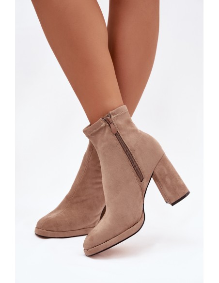 Women's ankle boots from eco suede with heel beige Karvella