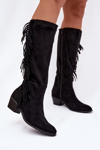 Women's heeled boots with fringes insulated black Firlina