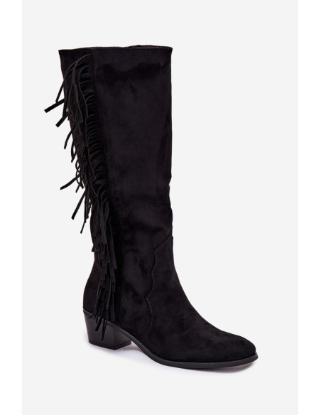 Women's heeled boots with fringes insulated black Firlina