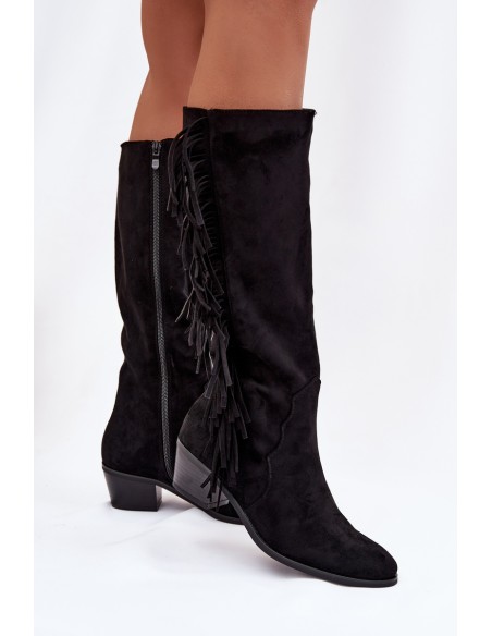 Women's heeled boots with fringes insulated black Firlina