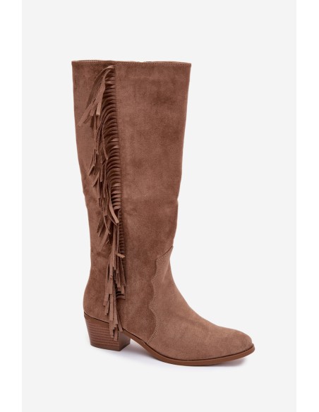 Women's cowboy boots with heels with fringes lined khaki Firlina