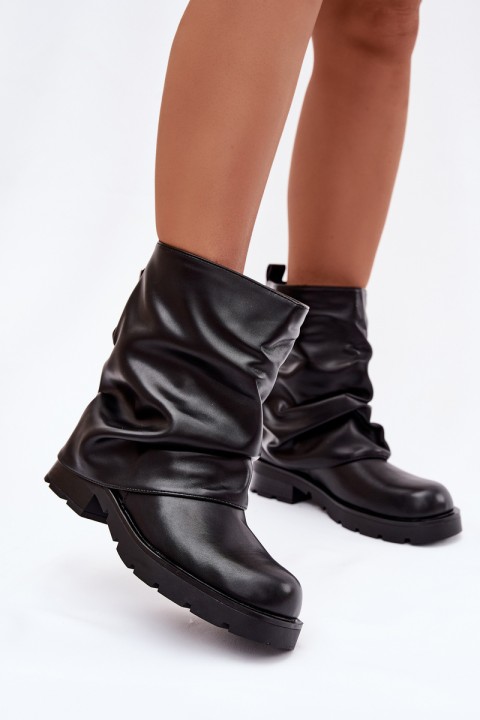 Insulated Women's Ankle Boots With Wrinkled Shaft Black Gracine
