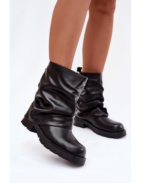 Insulated Women's Ankle Boots With Wrinkled Shaft Black Gracine