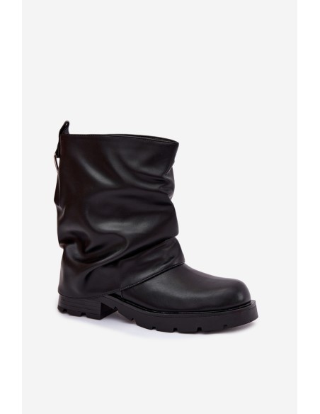 Insulated Women's Ankle Boots With Wrinkled Shaft Black Gracine