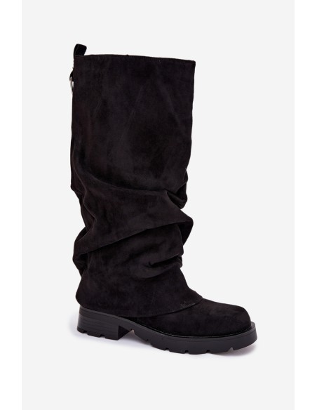 Women Ankle Boots Insulated Slip On With Wrinkled Shaft Black Ilvessa