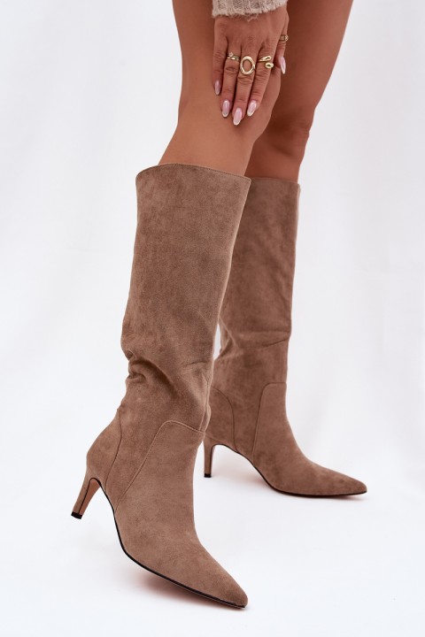 Women's Boots On Heel Insulated With Eco Suede Dark Beige Arelisse