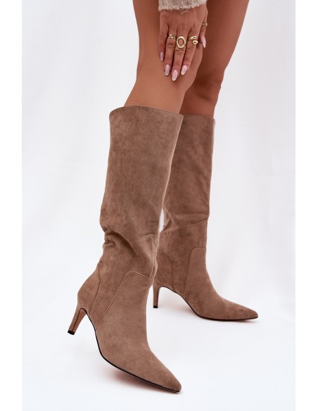 Women's Boots On Heel Insulated With Eco Suede Dark Beige Arelisse