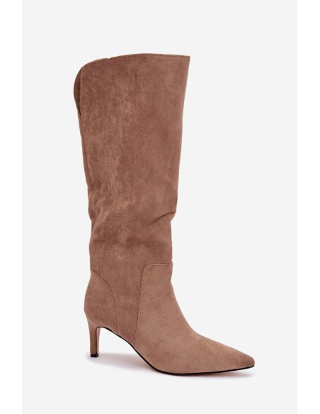 Women's Boots On Heel Insulated With Eco Suede Dark Beige Arelisse