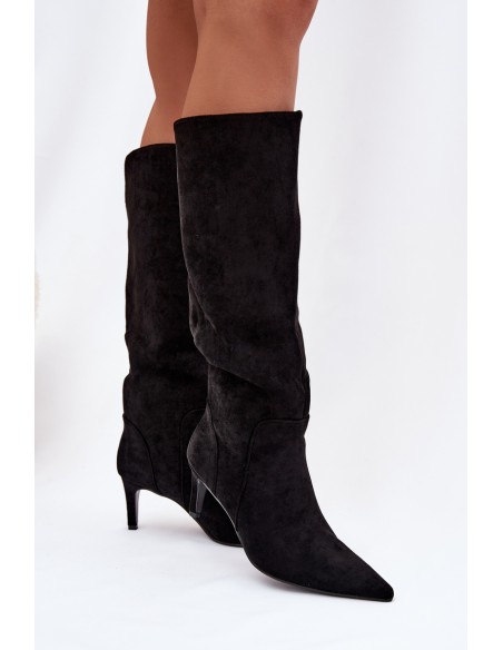 Women High Heel Insulated Ankle Boots With Eco Suede Black Arelisse