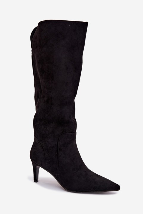 Women High Heel Insulated Ankle Boots With Eco Suede Black Arelisse