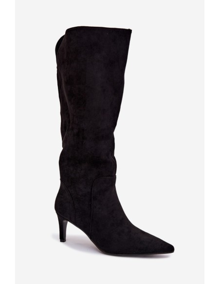 Women High Heel Insulated Ankle Boots With Eco Suede Black Arelisse