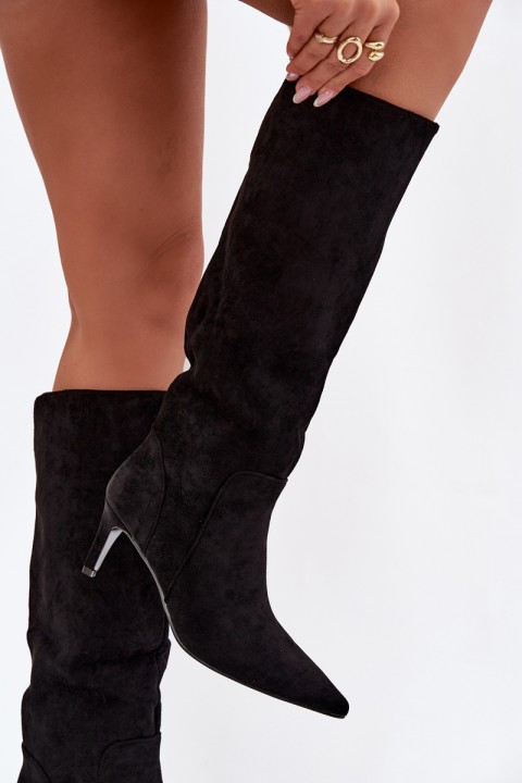 Women High Heel Insulated Ankle Boots With Eco Suede Black Arelisse