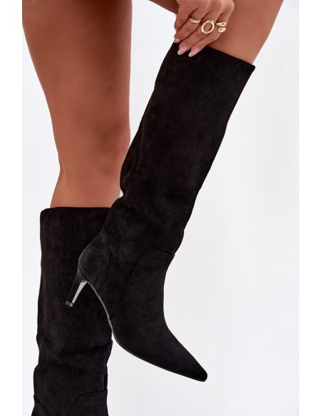 Women High Heel Insulated Ankle Boots With Eco Suede Black Arelisse