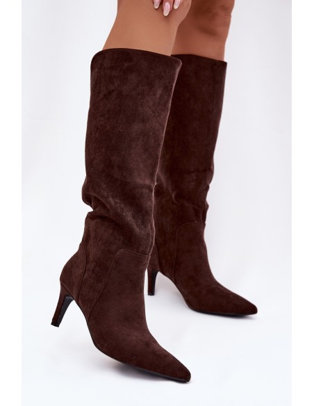 Women's High Heel Boots Warm with Eco Suede Chocolate Arelisse